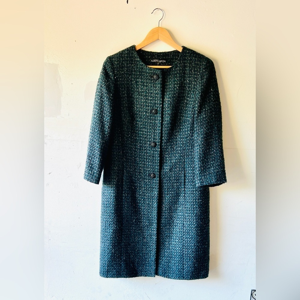 Albert Nipon Teal Button-Up Duster/Coat
